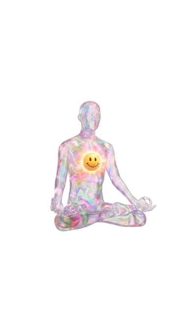 Person meditating in lotus position with light and positivity radiating outward